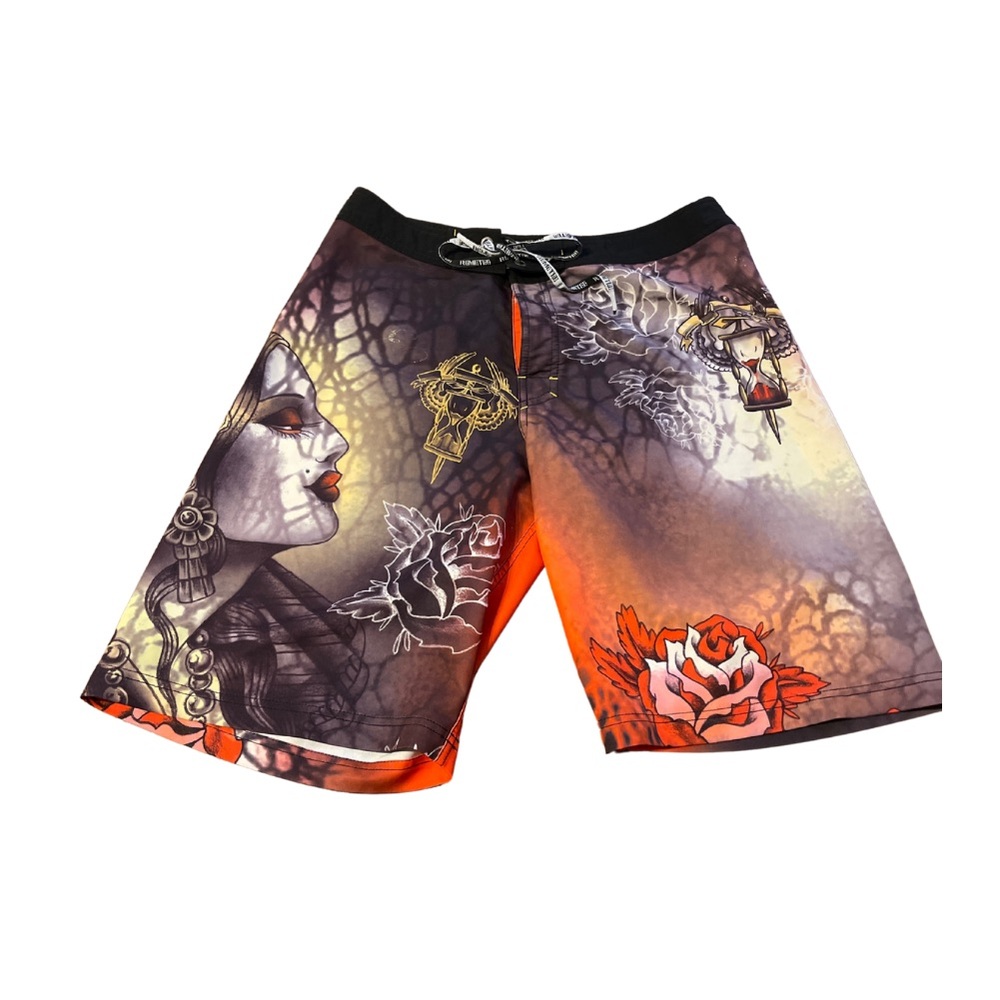 Men's Board Shorts with Orange and Black Design Swim Trunks